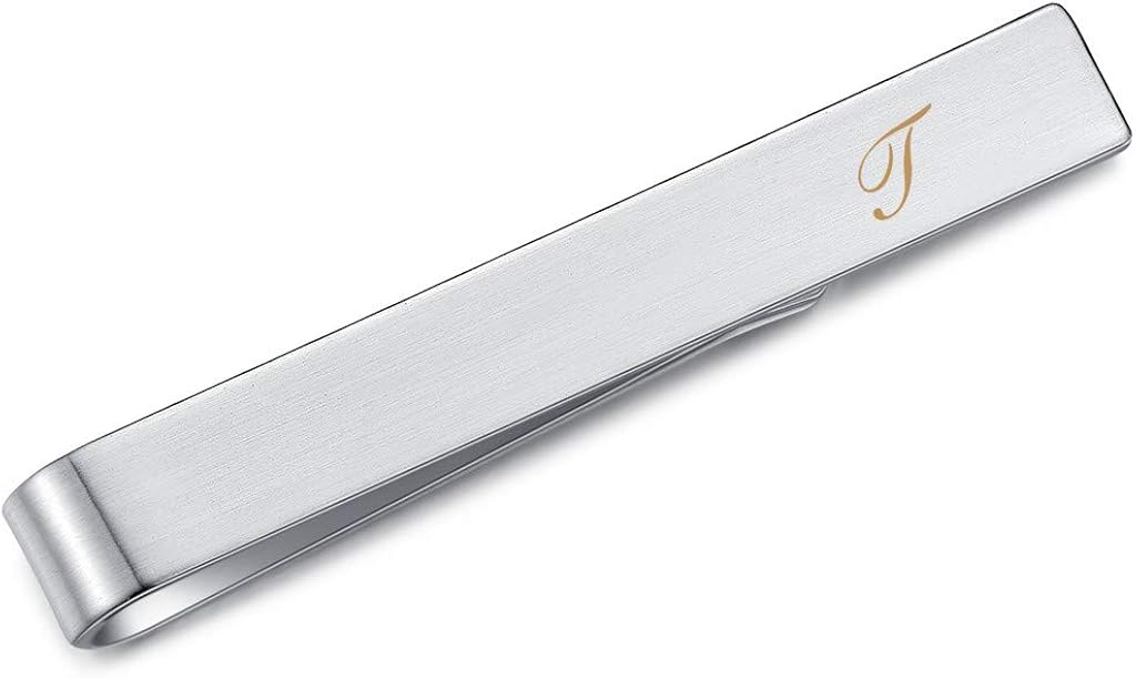 HONEY BEAR Mens Initial Alphabet Letter Tie Clip Bar for Skinny Narrow Size Tie Stainless Steel for Business Wedding Gift 4cm Brushed Silver A