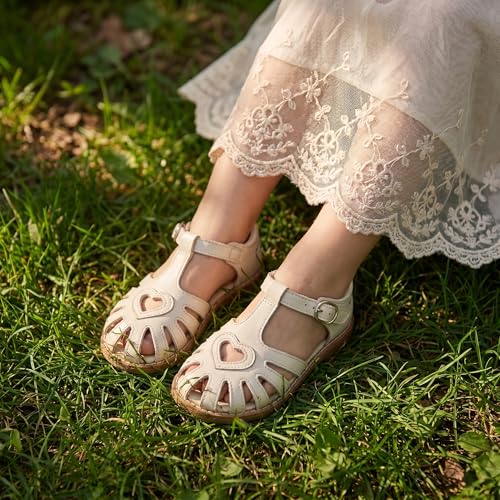 Image of THEE BRON Toddler Girls Closed-Toe Sandals Sweet Retro Cutout Summer Dress Shoes
