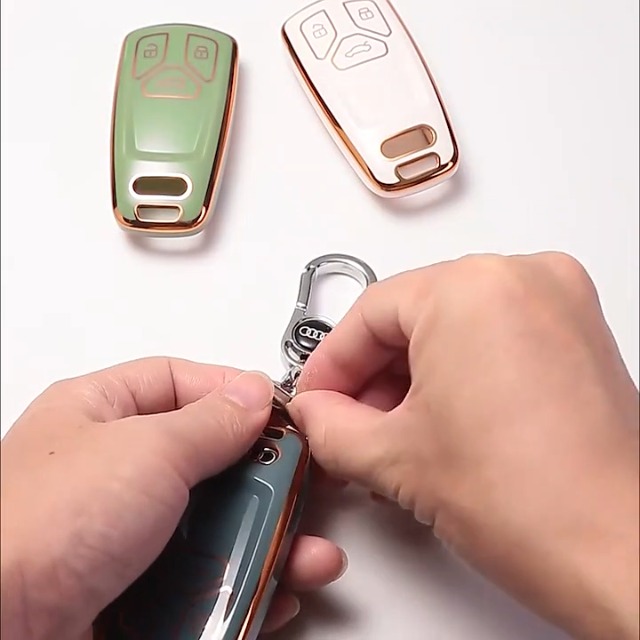 Ontto Autoschlüssel Hülle Passt Für Audi A4 B9 A5 A6 8S 8W Q5 Q7 4M S4 S5 S7 TT TTS TFSI RS Schlüsselhülle Schutzhülle Metall Schlüsselanhänger Schlüssel Etui Cover Auto-Zubehör 3 Tasten-A