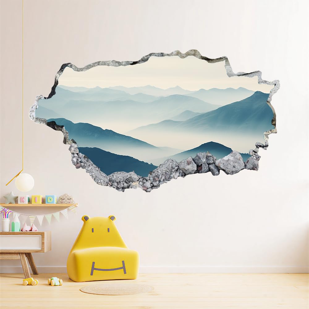 3D Durchbruch Wandtattoo Mädchen Kinderzimmer Berg Wandaufkleber Dekorative Landschaft Wandsticker für Junge Teenager Zimmer Wohnzimmer Schlafzimmer Wandbilder Deko 120x80