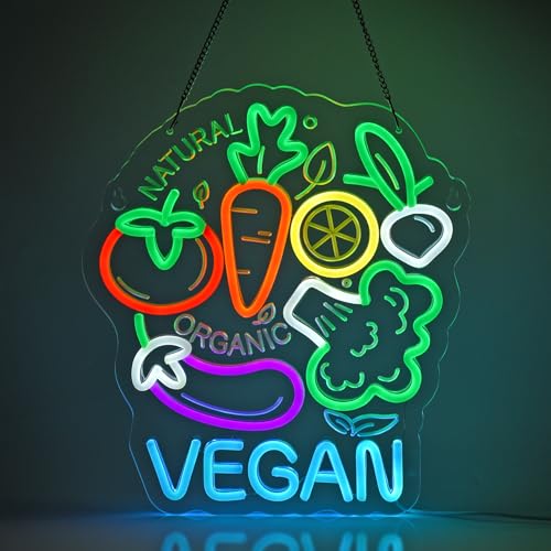 Image of Vegan Neon Sign,USB Powered Dimmable Wall Decor LED Light | Neon Lights Hanging Wall Art Decoration for Business Restaurant Shop Bar Cafe Party Home Decor,Ultra Bright,14.57x12.6inches