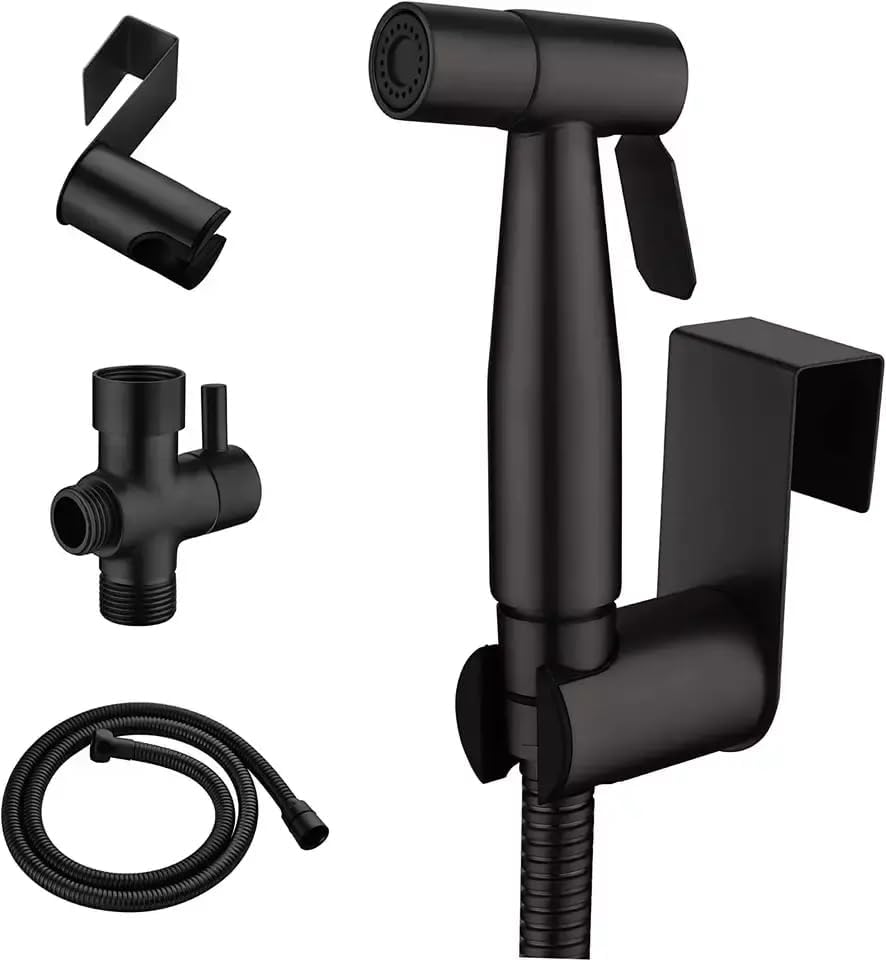 Deals & Fixtures Handheld Toilet Bidet Sprayer for Toilet-Adjustable Water Pressure Control with Bidet Hose for Feminine Wash, Stainless Steel (Matte Black)