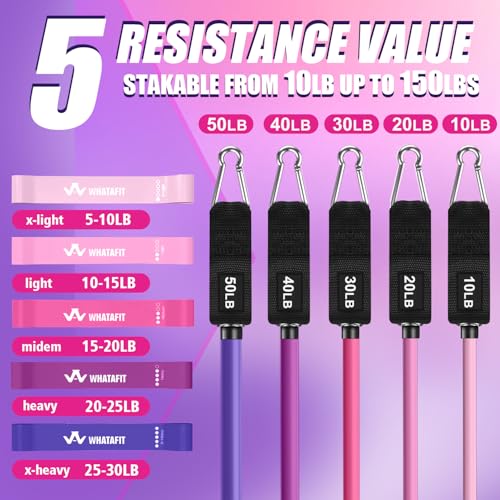 Image of WHATAFIT Resistance Bands, Exercise Bands, Workout Bands with Handles, Door Anchor and Ankle Straps, 5 Resistance Levels Fitness Bands for Strength Training, Physical Therapy, and Home Gym Equipment
