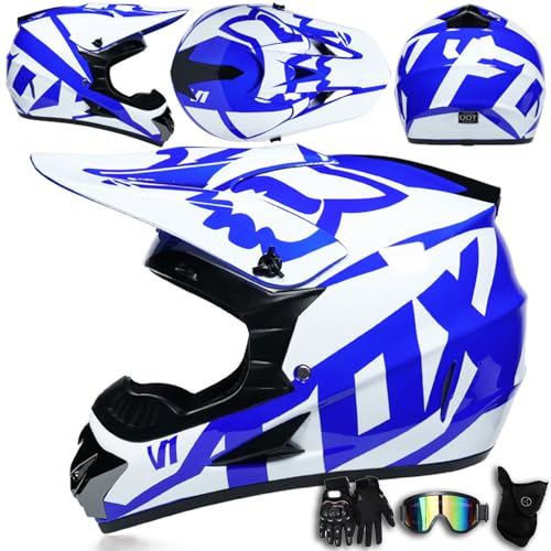 Casco Integral de Motocross para jóvenes, Hombres y Mujeres, para Descenso de montaña, Cascos de Motocross, certificación Dot, con Gafas, Guantes y Protector Facial,Color E-XL(58~60cm)