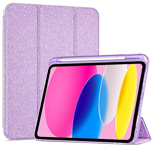 Image of ProElite Case Cover for Apple iPad (A16) 11th /10th Generation (2025 /2022), Transparent case Cover with Pencil Holder for iPad 11th /10th Gen 2025 /2022, Glittering Purple