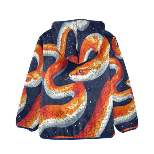 Watercolor Orange Snake Pattern Toddler Fleece Jacket Girl Boys Hooded Fleece Jacket Coat Warm Outwear Zip-up 3-10T2