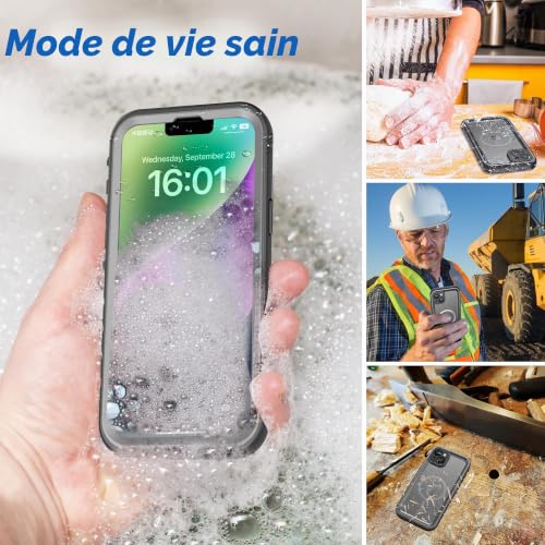 Coque étanche iPhone 14 imperméable et antipoussière intégrale noire