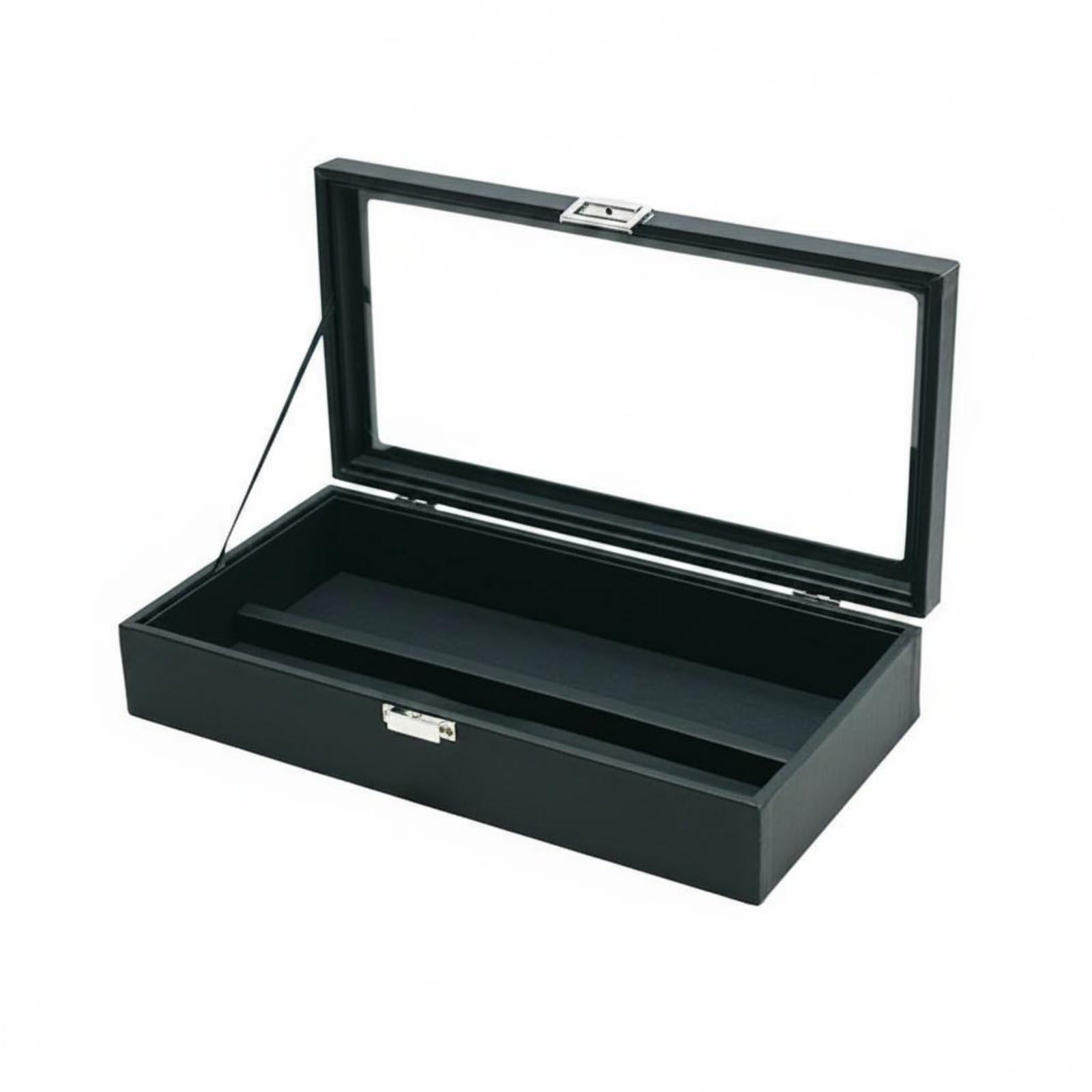 Boîte de Rangement pour Lunettes Organisateur Multi Paires Coffret Présentoir Couvercle Clair Doublure en Velours Simili Cuir Fermoir Robuste, Noir, Cuir