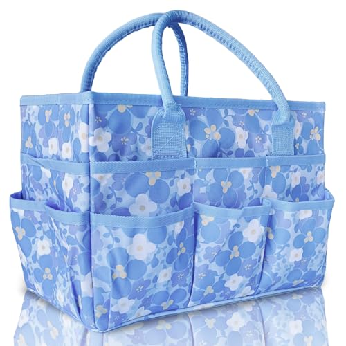 Image of Cupohus Craft Organizer Tote Bag - Art Organizer, Craft Caddy with Multiple Pockets, Large Capacity Supply Storage Bag for Sewing, Knitting, Painting, and Travel(Blue Print)