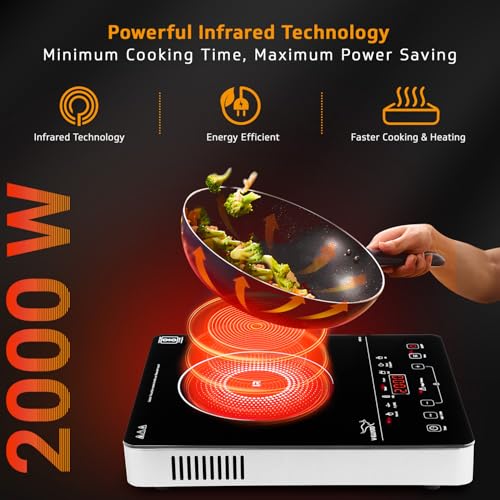 Image of V-Guard VIRC 02 2000 W Electric Infrared Induction Cooktop | Compatible with All Utensils | Touch Panel Control | Stainless Steel Body | Free BBQ Grill | 1 Year Coverage