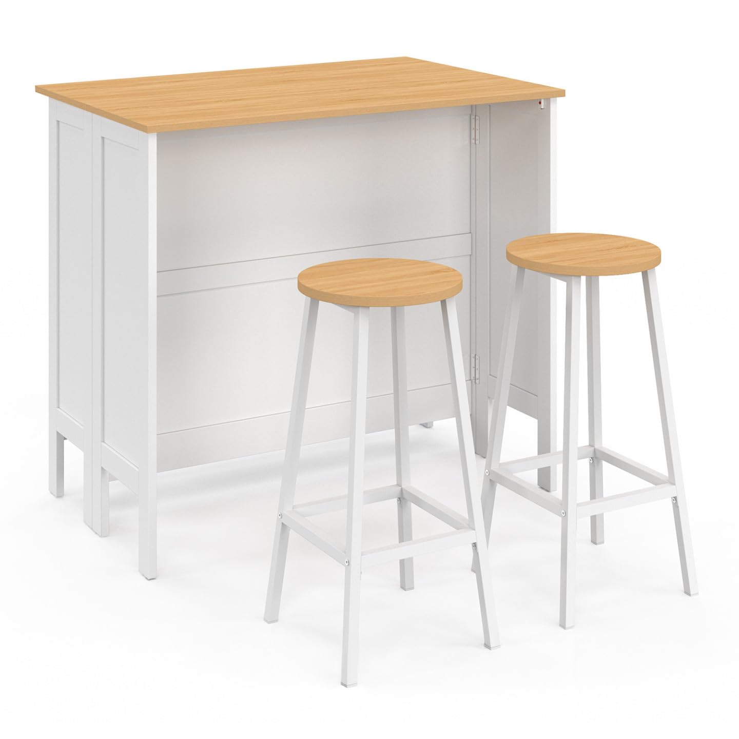 IDMarket – Conjunto de mesa de bar ilot Aquiles y 2 taburetes madera blanca bandeja forma haya
