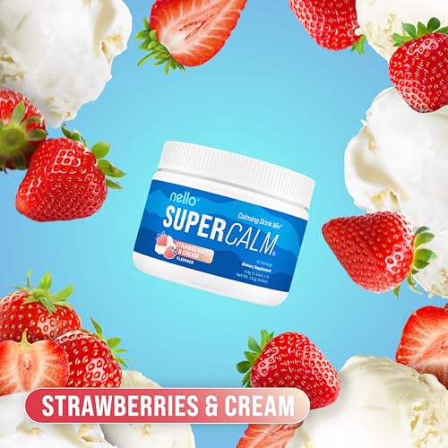 Image of Nello Supercalm Powdered Drink Mix Tub, Cortisol Reducer* and Sleep Aid Supplement, L Theanine, Ksm-66 Ashwagandha, Magnesium Glycinate, Vitamin D 3, No Sugar, Non GMO, 30 Ct, Strawberries & Cream