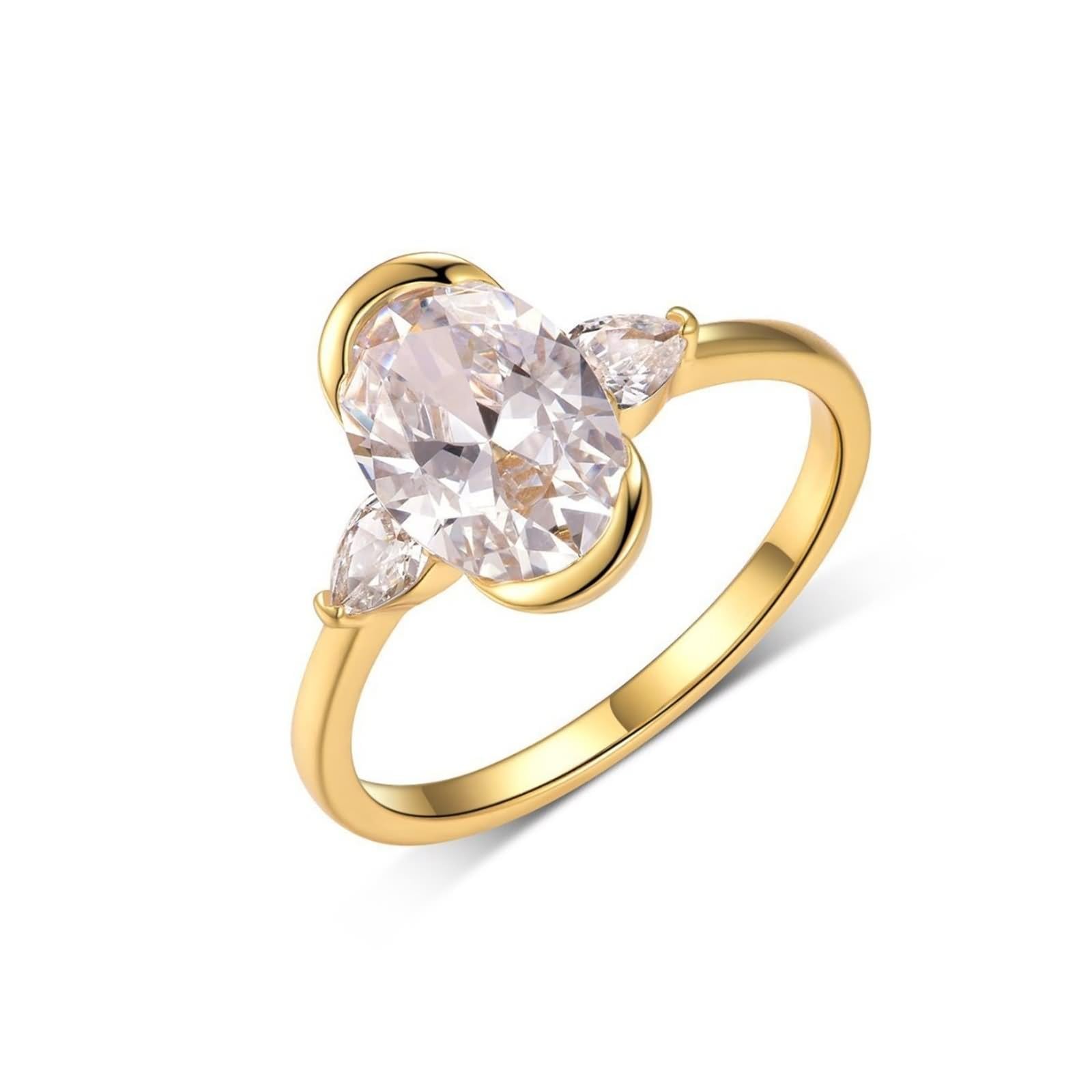 Zestaw damskich pierścionków zaręczynowych, vintage, owalne, 2,5 ct, moissanit 9 K, żółte złoto, rozmiar 61 (19,4)