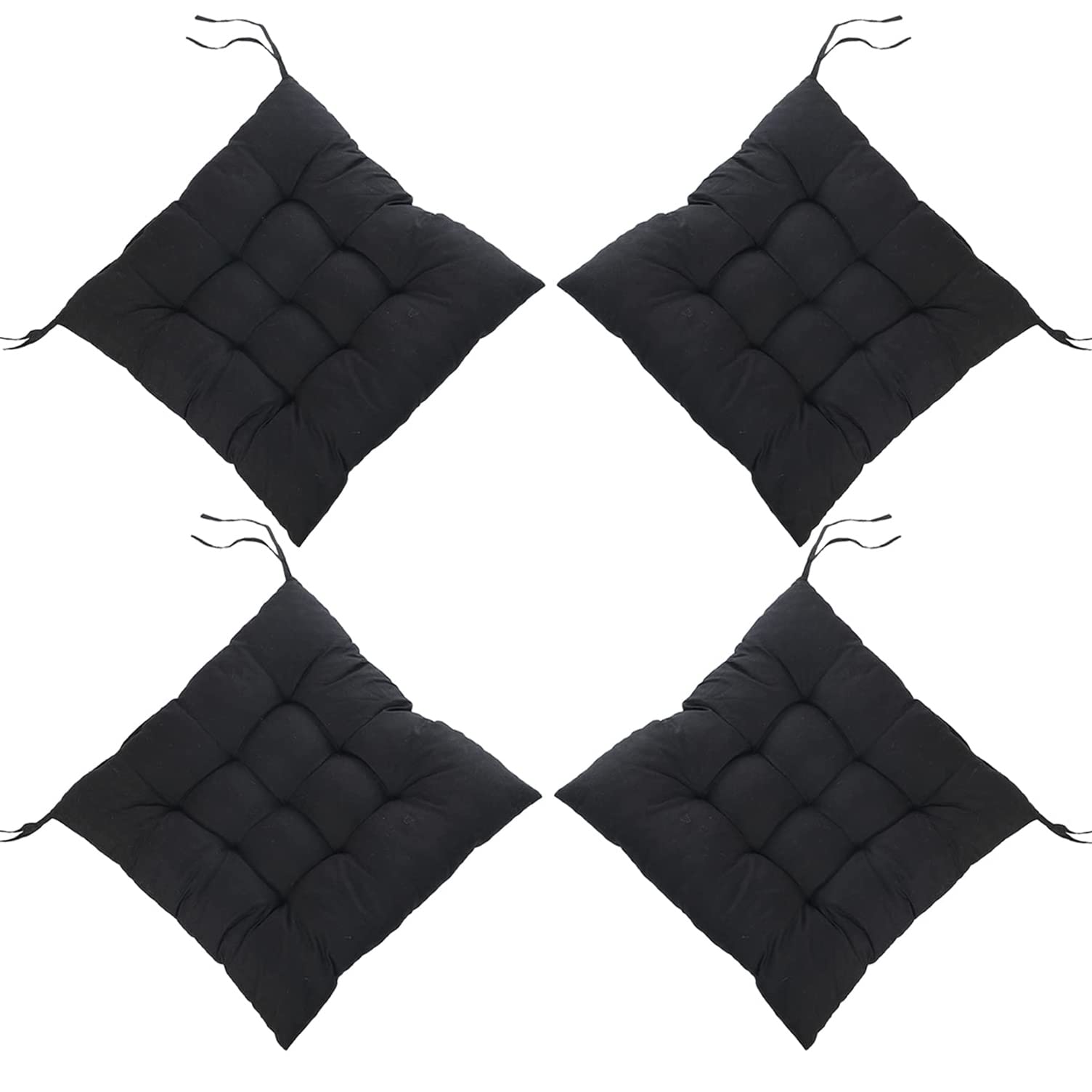 4 Pack Soft Chair Pads with Ties,Seat Cushion,Chair Seat Pads,Chair Cushions Dining Room For Indoor Outdoor Garden Patio Kitchen Office Chairs,Black 40x40cm