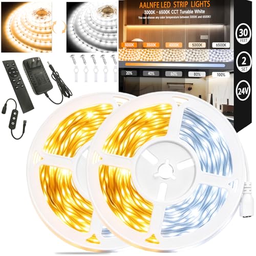 Image of 2 Set 10 Ft LED Strip Lights, 24V Dual White & Warm White LED Strip Light Kit, Tunable 3000K-6000K with Dimming & Color Temperature Adjustment for Bedroom, Mirror, Home Lighting