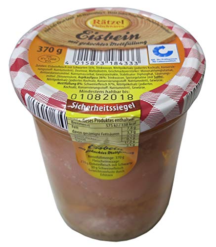 Eisbein mit Füllung im Glas 370g - Hausmacher Garfleisch - Kochwurstspezialität mit Eisbeinfleisch und Schweinefleisch zum kalten und heißen Verzehr WF-18433