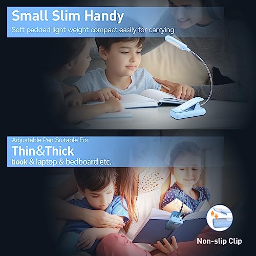 Image of VAVOFO Rechargeable Book Light for Reading in Bed Kids, 7 LED Reading Light with 9-Level Warm Cool White Daylight, Eye Care Lamp with Power Indicator for Bookworms (Light Blue)