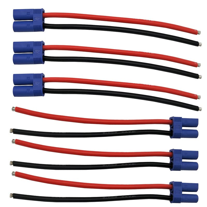 LinsyRC 3 Pairs EC5 Connector 5.0mm Male Female Banana Plug Adapter Cable with 12awg 5.9inch Silicone Wire for RC Hobby Lipo Battery