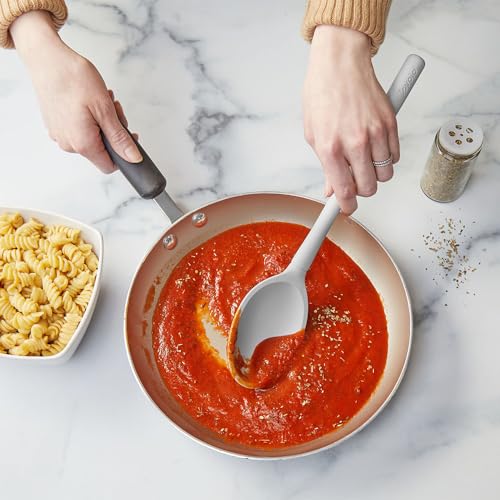 Image of Tovolo Flex Core Silicone Deep Spoon for Cooking Mixing Baking Serving, Dishwasher Safe BPA Free All Silicone Kitchen Spoon Heat Resistant Nonstick Safe Serving Spoon, Oyster Gray