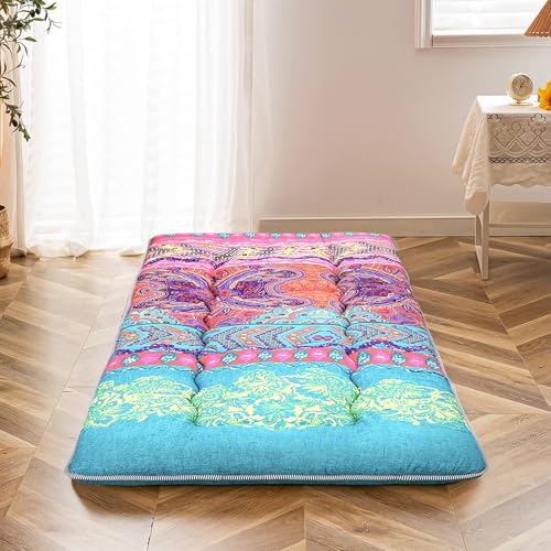 Image of MAXYOYO Bohemian Floor Bed, Japanese Futon Mattress, Narrow Twin Single Bed, Foldable Roll Up Camping Cot for Adults