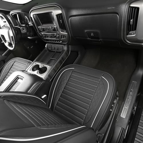 Image of JOJOBAY Chevy Silverado Seat Covers,GMC Sierra Seat Covers,Custom Fit 2007-2026 1500 2500HD 3500HD Crew Extended Regular Cab,LT LZT RST Trail Boss(Front Pair,Black White)