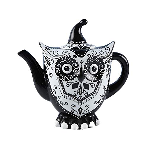 Doramie Ceramic Tea Pot DecorativeUnique Hand Painted Owl Tea PotKitchen Decor Table Decor Porcelain Tea Coffee Teaware 40 Ounce1200ml Water Pot Black
