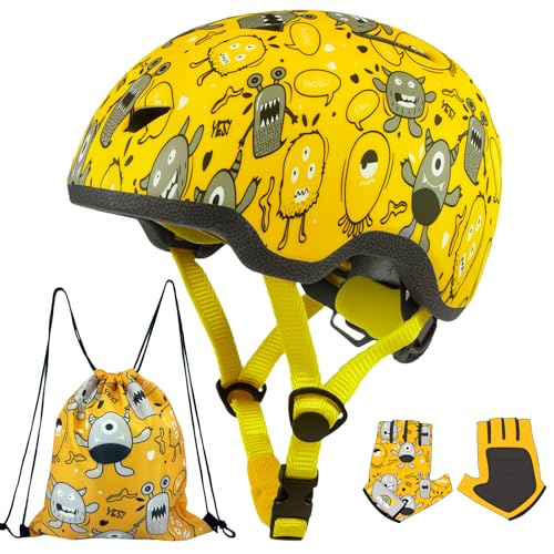 Image of Toddler Bike Helmet with Gloves and Backpack Set, 3 Sizes for Baby Infant to Kids Ages 1-3 3-5 5-8+, Adjustable Boys Girls Bike Helmet for Bicycle /Scooter /Skateboard /Roller Skate