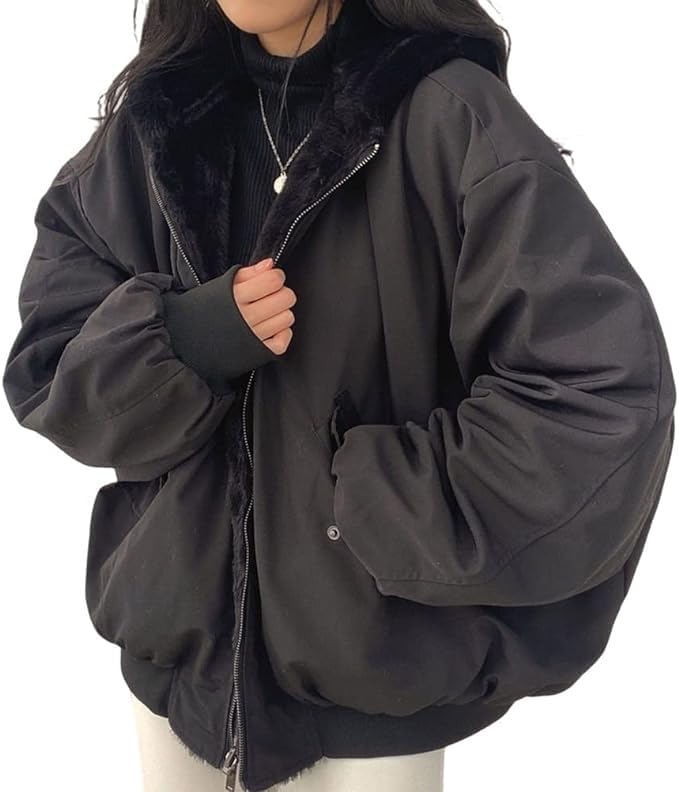 Sherpa Jacket for Women, Teen Girls Reversible Y2K Zipper Hoodie