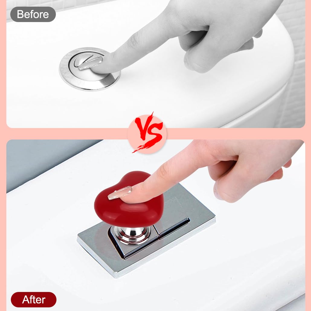 KyeeaDIY Love Heart Shaped Toilet Tank Button, 4Pcs Toilet Push Button Flush Replacement - Image 3