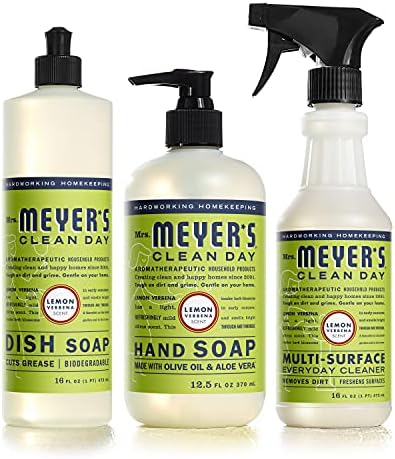 Mrs. Meyer’s Kitchen Essentials Set, Includes: Hand Soap, Dish Soap, and All Purpose Cleaner, Lemon Verbena, 3 Count Pack