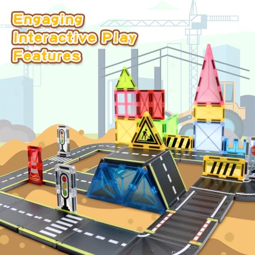 Magnetic building block puzzle road set, STEM magnetic puzzle building blocks suitable for children, children's toy games, the best birthday gift, suitable for boys and girls over 3 years old (38PCS)