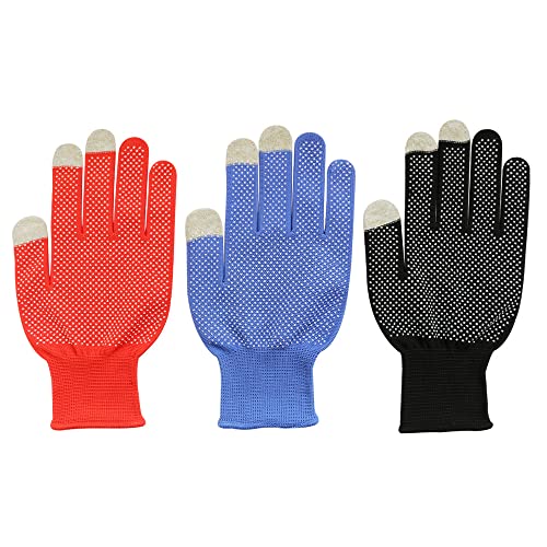 S'oretla Multi Purpose Gloves - 24 Pairs (48 pcs) - 8 Red, 8 Black, 8 Blue -Touch Screen Compatible - Lightweight -Dotted Grip - Protection for Construction, Warehouse, Gardening, Driving, Etc