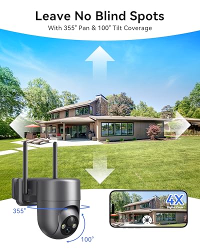 Image of LIWAN Solar Security Cameras Wireless Outdoor, 360 View PTZ Camera for Home Security, 2K HD Color Night Vision, AI Human Detection, IP66 Weatherproof, 2.4GHz WiFi Only