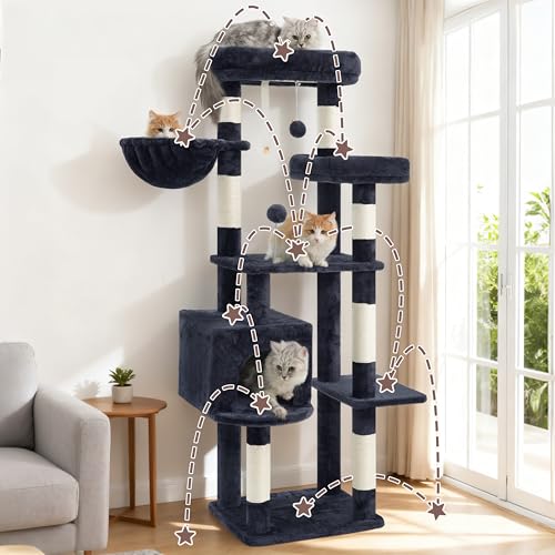 Image of Gitelsnour 55.1'' Cat Tree Tower for Indoor Cats, Large Platform, CCT013G