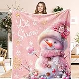 Christmas Throw Blanket, Pink Winter Snowflake Holiday Xmas Throw Blankets, Winter Snowman Blankets Holiday Xmas Throw Blanket Super Soft Plush Deer Blanket, 50'X60', Pink