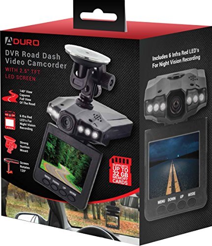 Aduro U-Drive DVR Video/Audio Dash Cam w/Infrared Night Vision LED's, 2.4" LCD Screen, 270° Rotation, Auto on/Off (Retail Packaging)