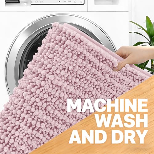 Image of OLANLY Bathroom Rug Mat 44x32, Thick Soft and Absorbent Chenille Bath Mat, Non-Slip Rubber Backing, Machine Washable Quick Dry Bath Rugs for Tub Shower Floor, Home Decor Accessories, Dusty Rose