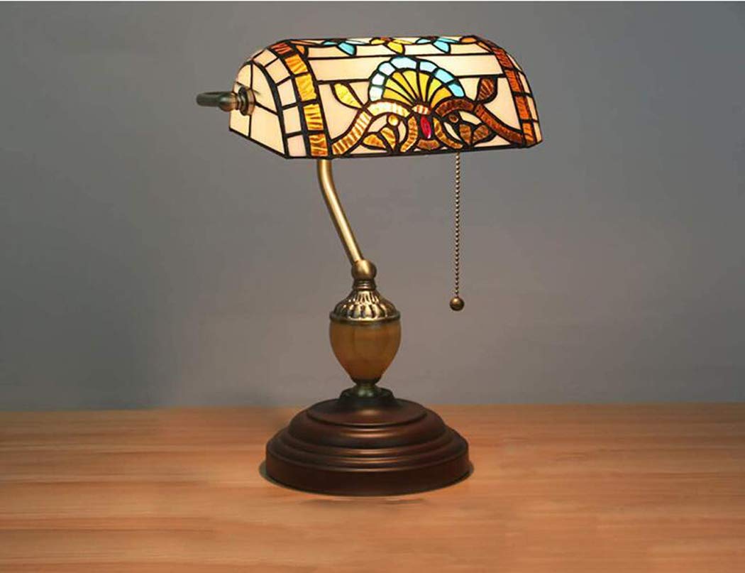 Tiffany-Stil Bank Lampe Europäische Art-Weinlese Buntglas-Tabellen-Lampe Für EIN Großes Geschenk Der Eltern Und Liebhaber Schmetterlings-Blumen/Tulip/Libelle/Mittelmeer,A