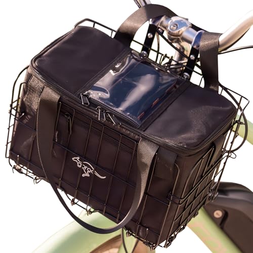 Foldable Bike Basket Front/Rear with Insulated Cooler Bag, Folding Bicycle Basket with Removable Insulated Tempurature Control Bag, Large Quick Release Design Metal Ebike Basket for All Ages