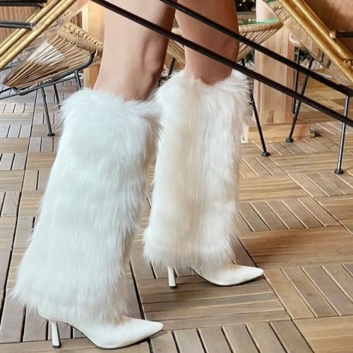 Zando Women Y2K Faux Fur Leg Warmers Soft Fuzzy Leg Warmers Women Furry Leg Warmers For Women Winter Fluffy Leg Warmers Boot Cuffs Covers Halloween Santa Costume Outfit White Leg Warmers One Size thumb #6