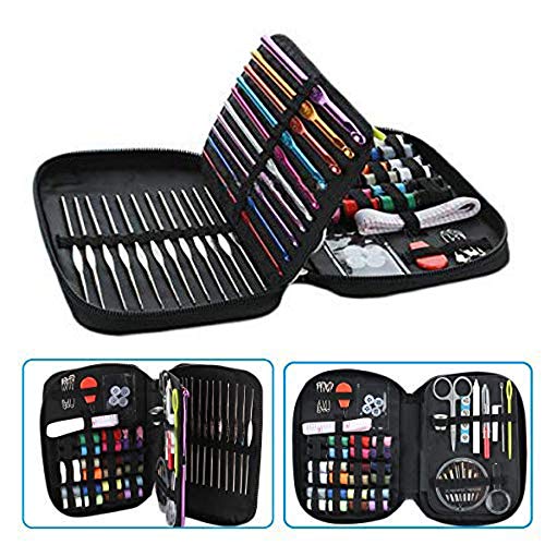 Dproptel - Juego de 102 ganchos de ganchillo para viaje, herramientas de punto con funda de piel para principiantes, emergencias, niños, campistas de verano y hogar