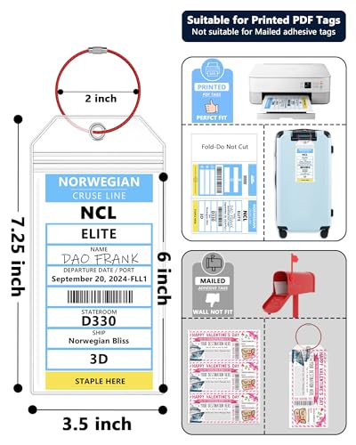 Image of NCL Luggage Tag Holders,Clear Cruise Luggage Tag Holder Zip Seal with Steel Loops,Fits Printed (Not Mailed) Norwegian Cruise Line Ships & Tags for Cruises in, 2026 & 2027(5PACK)