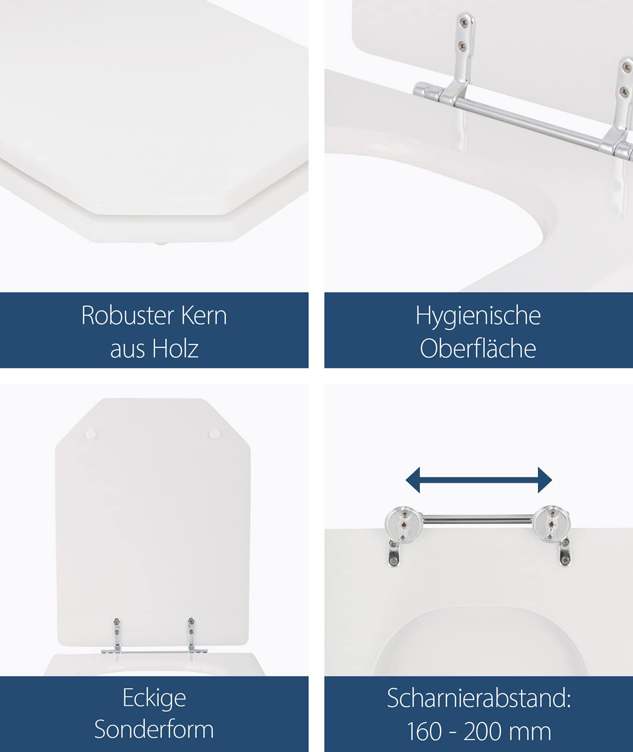 Sanitop-Wingenroth - 56696 4 - WC-Sitz in Wieß - Hochwertiger Toilettensitz mit Holzkern & Edelstahlscharnier