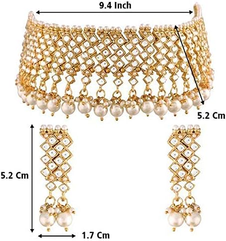 Aheli Kundan Choker Necklace with Earrings & Maang Tikka Indian Traditional Bharatanatyam jewellery Set Gift for Women - Image 3