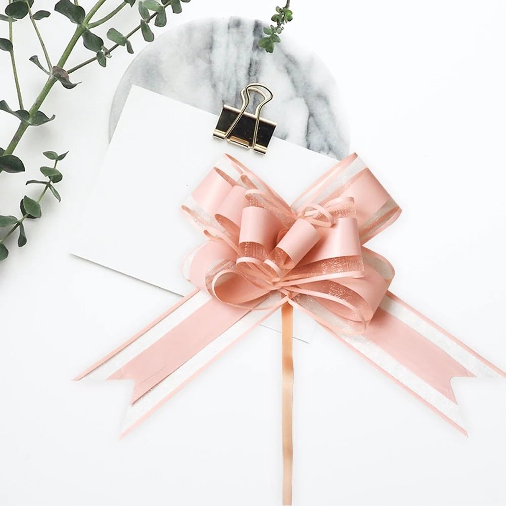 Kokarda samochodowa 10 Dekoracja Prezent Kwiaty Dekoracja Ślub Samochód Prezent Opakowanie Kokarda ciągniona Wstążki Plastikowe Flores Party DIY(Pink)