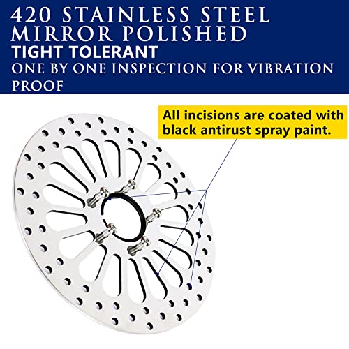 11.5'' 2 Piece Front Brake Rotor for Harley Davidson Touring Softail Sportster Dyna Early Super Glide,Mirror-Polished Vibration Proof Hardened Stainless Steel Rotors Motorcycle Models