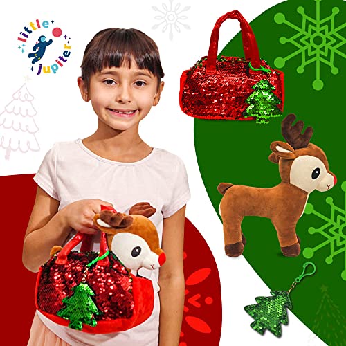 Little Jupiter Reindeer Stuffed Animal Plush Pet Set - Includes Reindeer Stuffed Toy With Purse For Age 4-5 - 6-7 Yrs - Christmas Stuffed Animal For Girls - Stuffed Animals - Toy Reindeer #TOP1