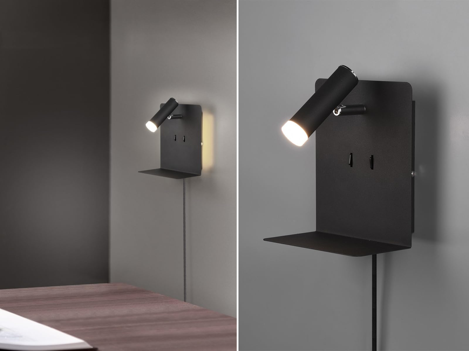 Trio Leuchten LED Wandleuchte Element 222570232, Metall Schwarz Matt, 1 x 3 Watt LED, USB Ladebuchse