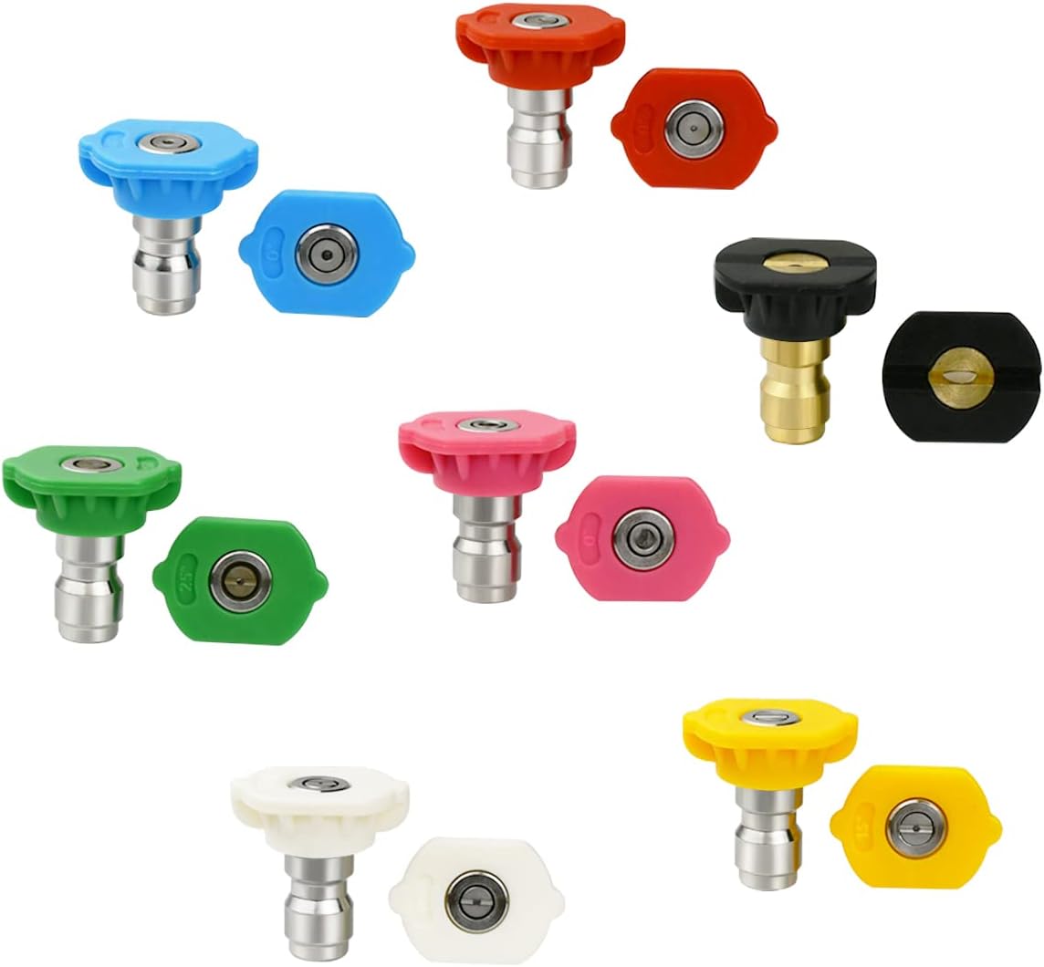 7 Pcs 7 Color Pressure Washer Spray Nozzle Tips 1/4 Inch Quick Connector Multiple Spray Degrees for Long Range Nozzle, Power Washer, Rated Up to 4000 PSI