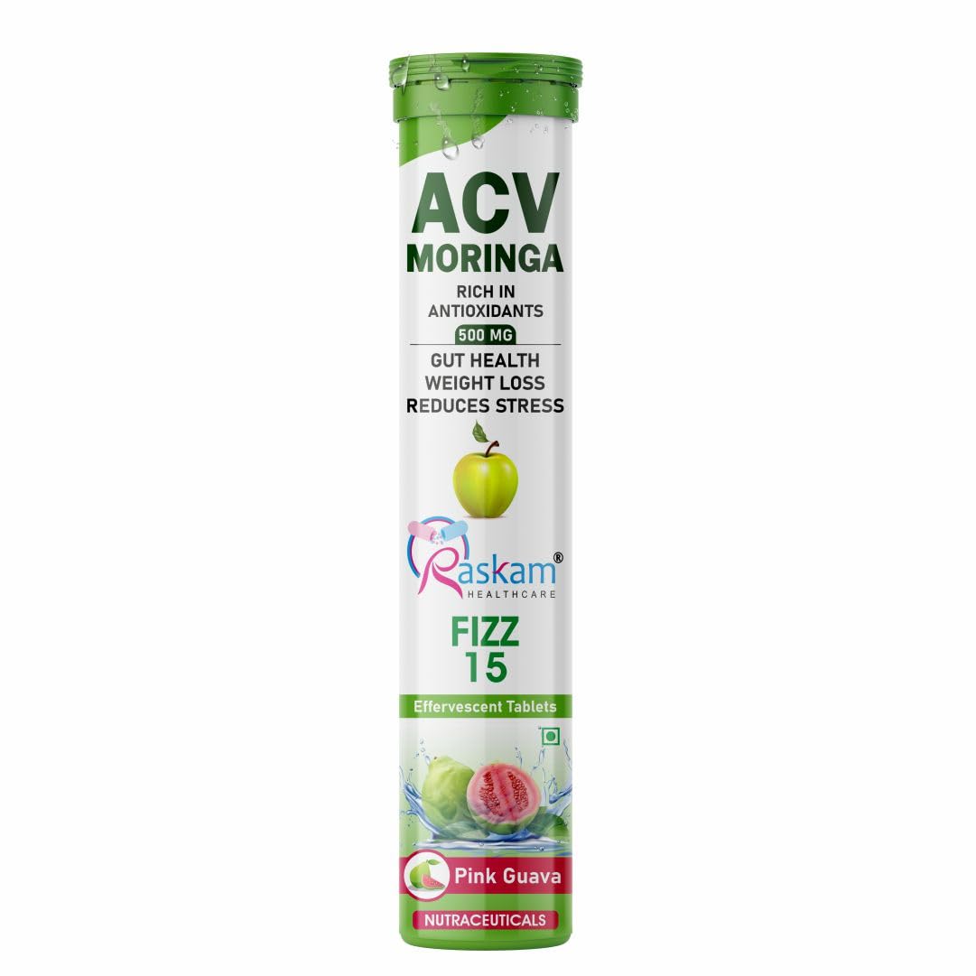Raskam Apple Cider Vinegar (ACV) Moringa | Master Your Appetite & Boost Immunity | Natural Energy with Antioxidants | No Added Sugar | Guava Flavor | 15 Fizz Tablets (500mg) Pack of 1-image-20